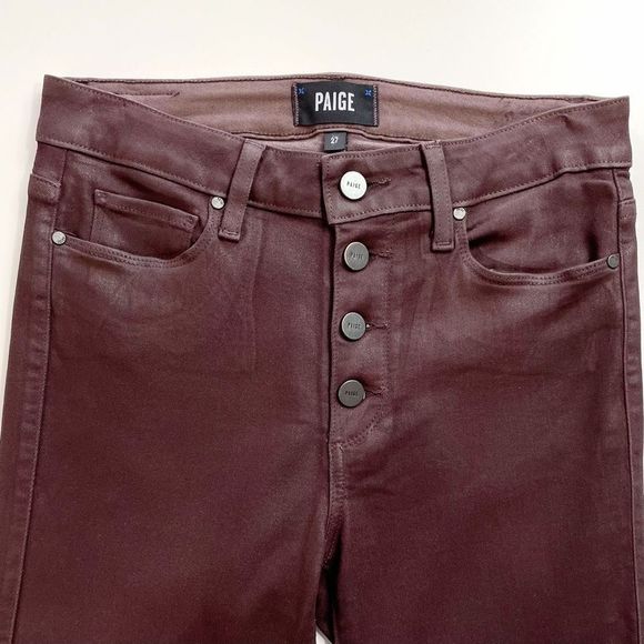 PAIGE Hoxton Coated Ankle Skinny Jean High Rise Button Fly Stretch Coffee 27 - Picture 3 of 9